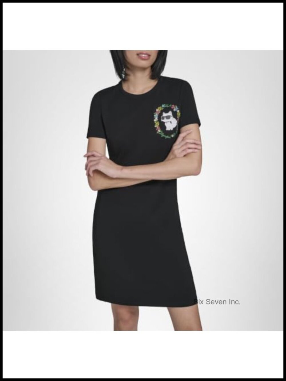 Karl Lagerfeld Shift Dress Cotton Spandex Crew Neck Short Sleeve - Picture 1 of 4